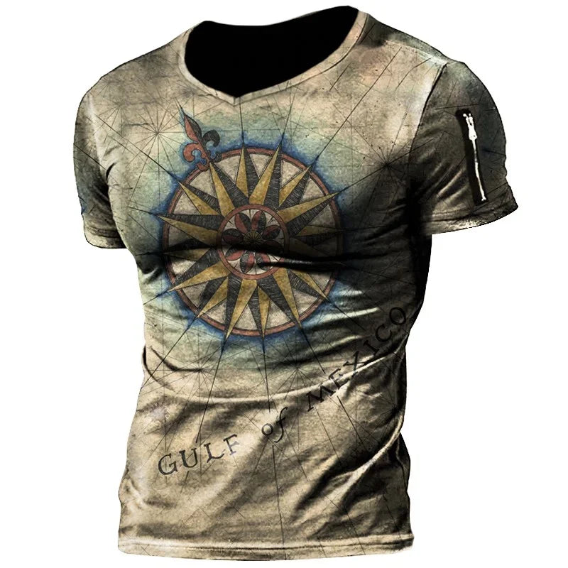 Vintage Men’s Compass Print T-Shirt