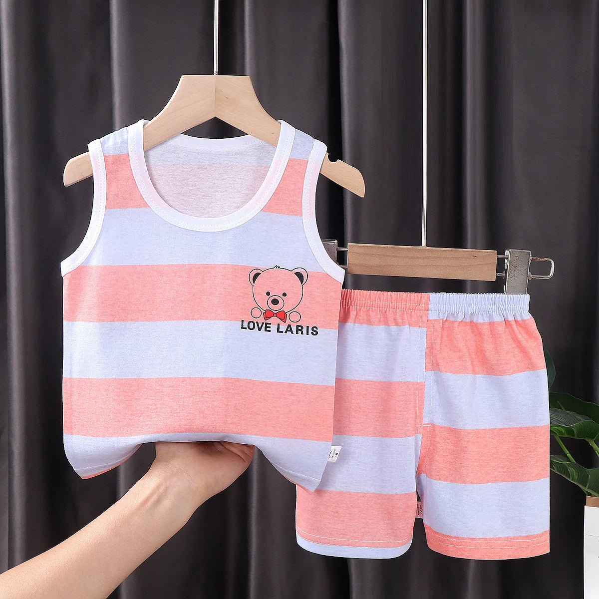 2PCS Baby & Kids Summer Outfit – Cotton Sleeveless T-Shirt + Shorts Set for Boys & Girls