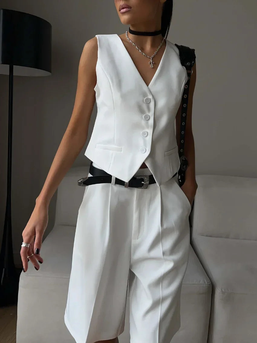 Summer Women’s Chic Vest & Shorts Set – 2-Piece Office & Casual Outfit