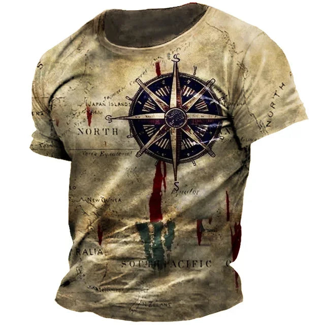 Vintage Men’s Compass Print T-Shirt