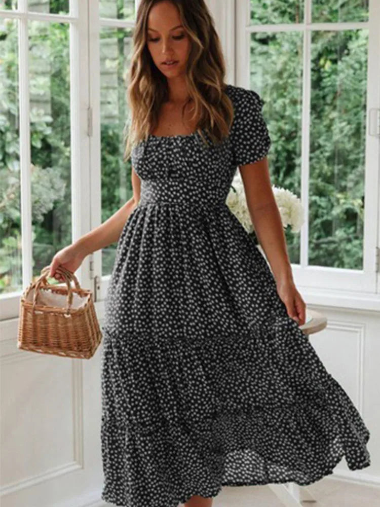 Vintage Floral Puff Sleeve Maxi Dress – Sweet Summer Style