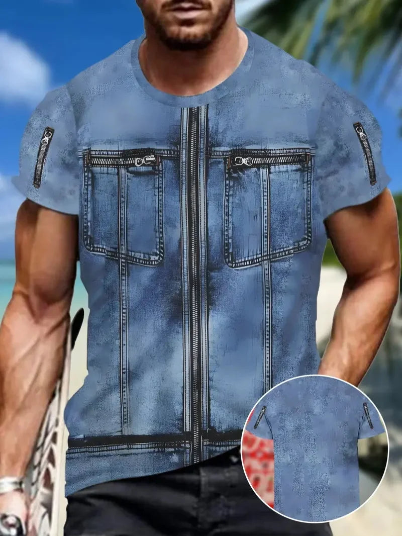 Men’s 3D Printed Fake Jacket T-Shirt