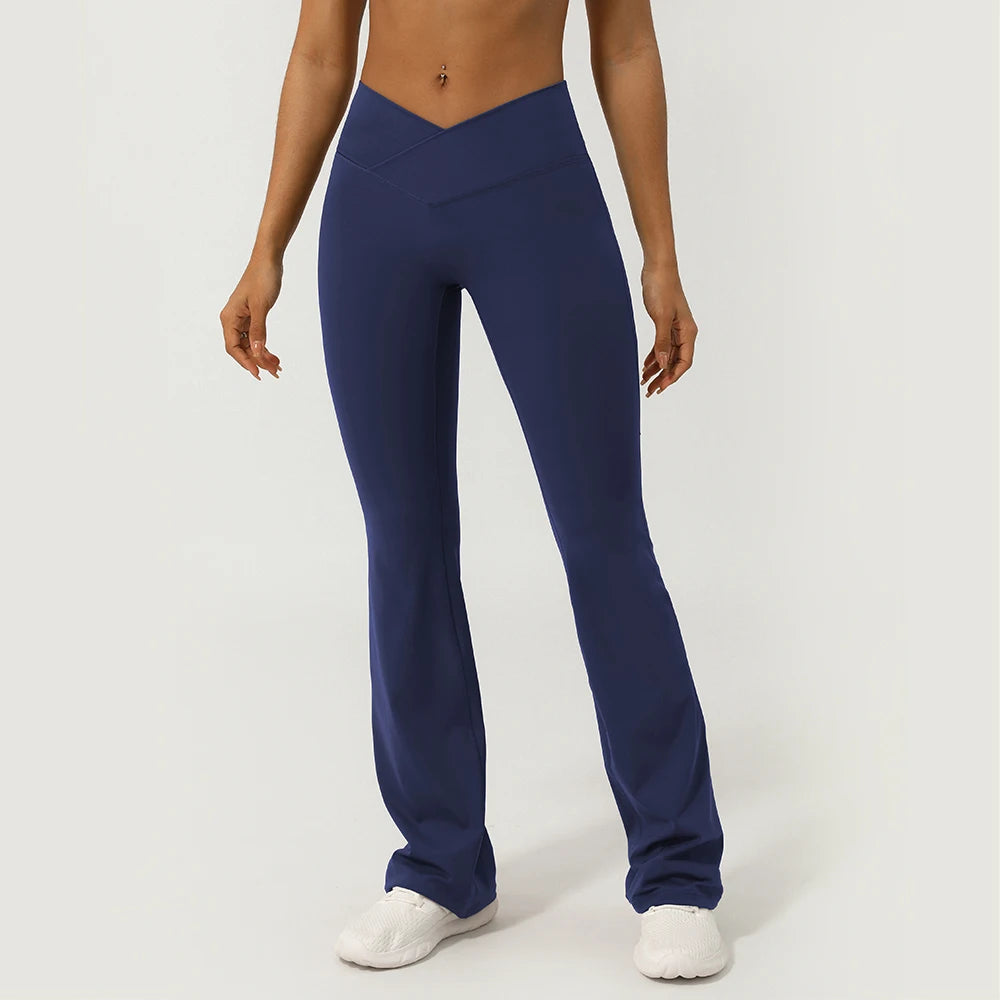 Flare Yoga Pants with Cross Waist – Booty-Lifting, Wide-Leg Activewear Leggings for Workout & Everyday Wear