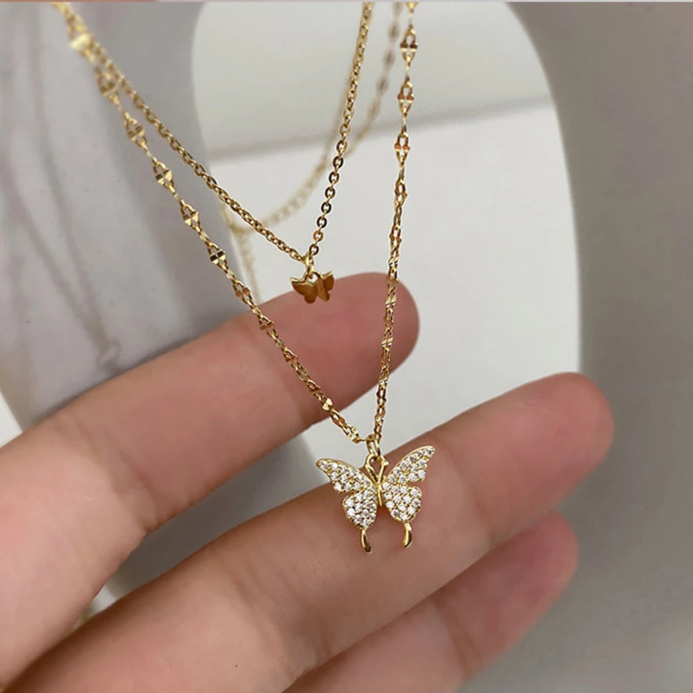 SUMENG 2025 Double Layer Star & Moon Necklace