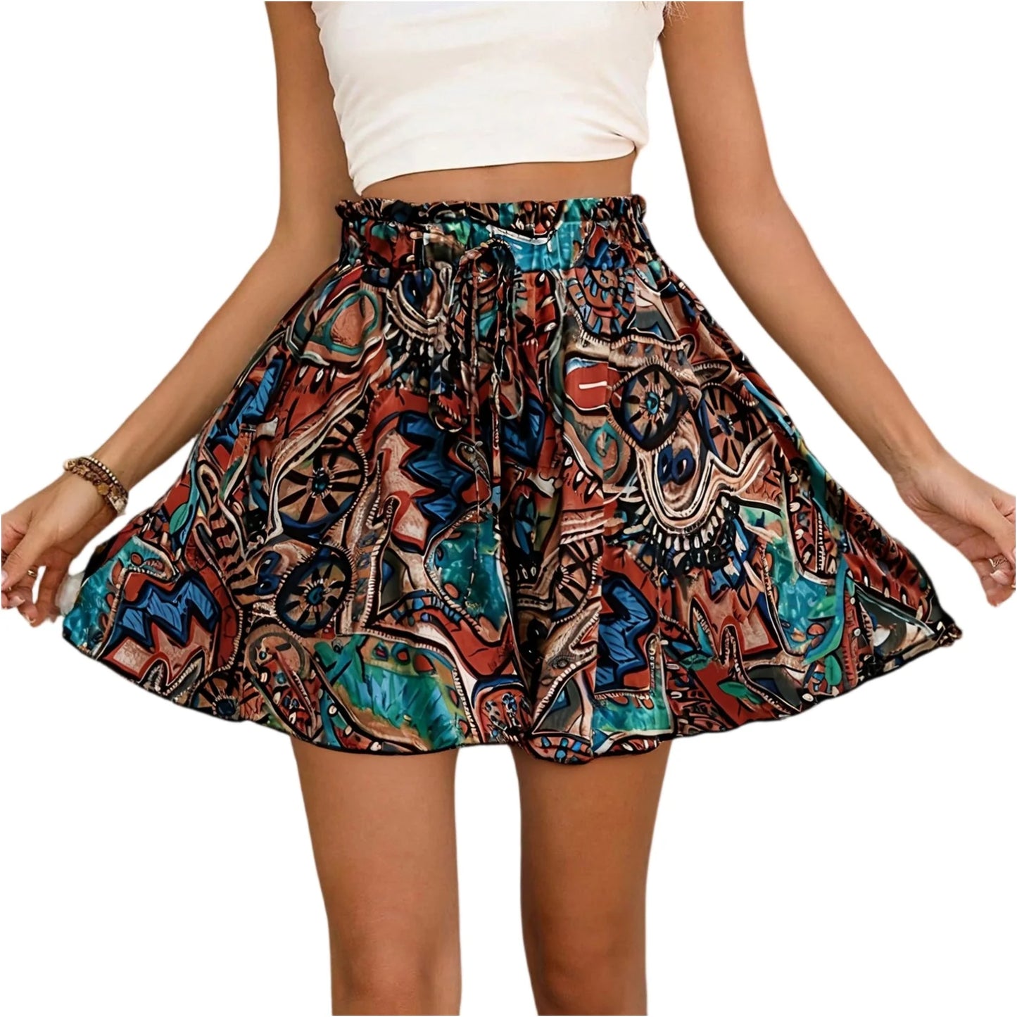 Women’s Bohemian High-Waist Drawstring Shorts – Lightweight & Comfortable