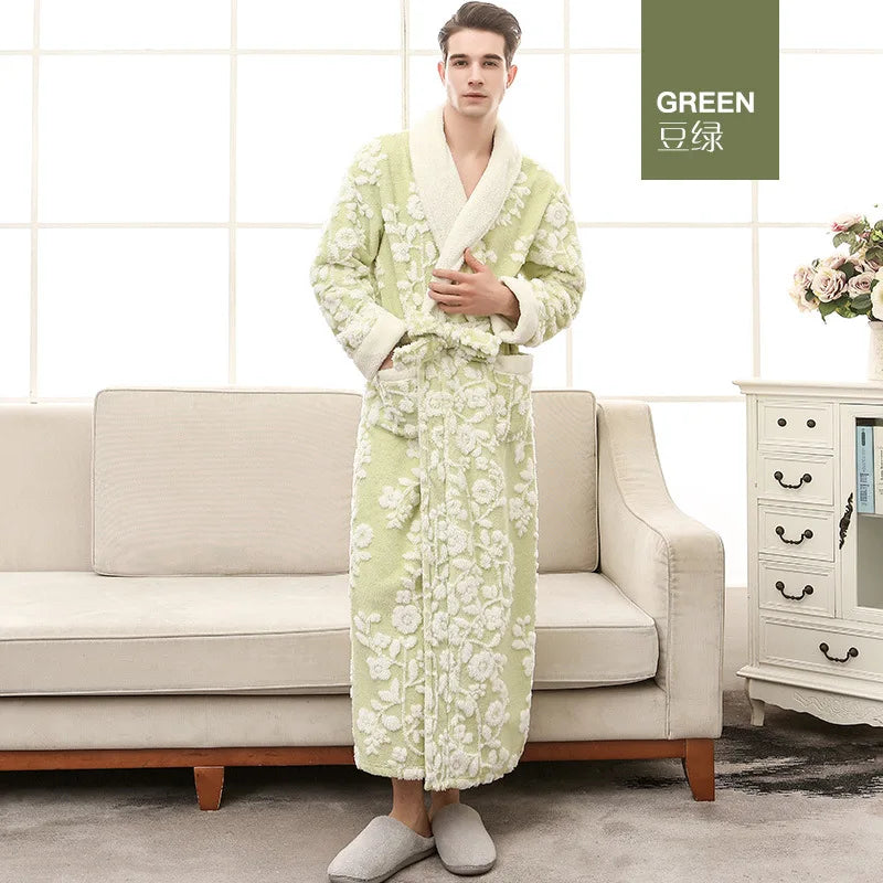 Thick Flannel Jacquard Couple Bathrobe