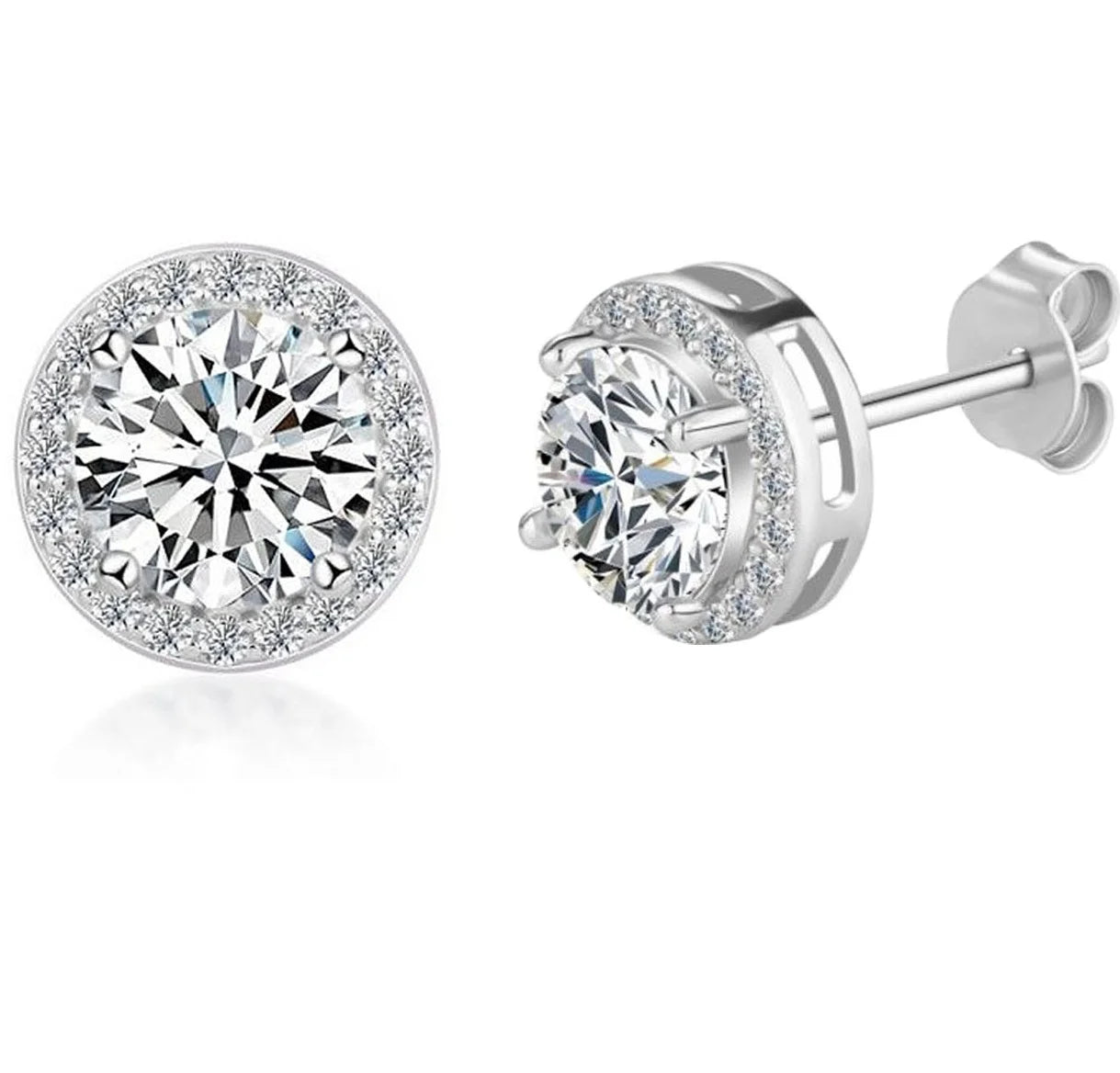 925 Sterling Silver Moissanite Round Earrings