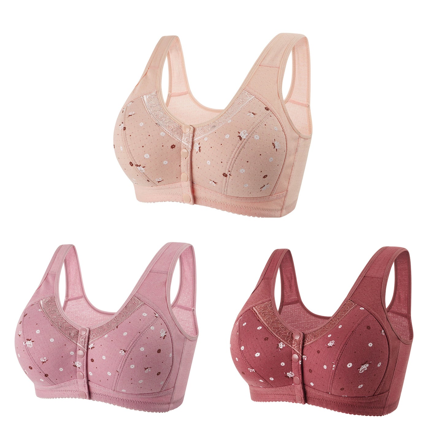 3Pcs/Set Front Closure Plus Size Bras