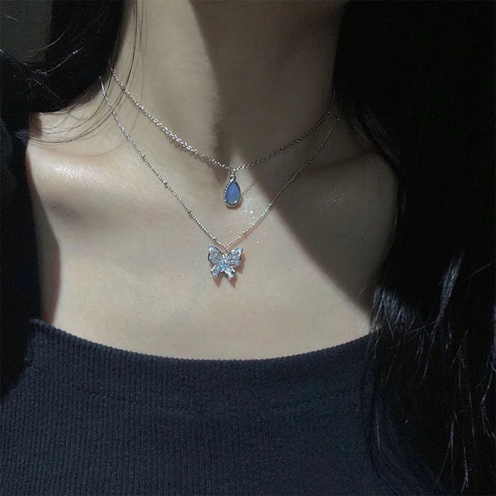 SUMENG 2025 Double Layer Star & Moon Necklace