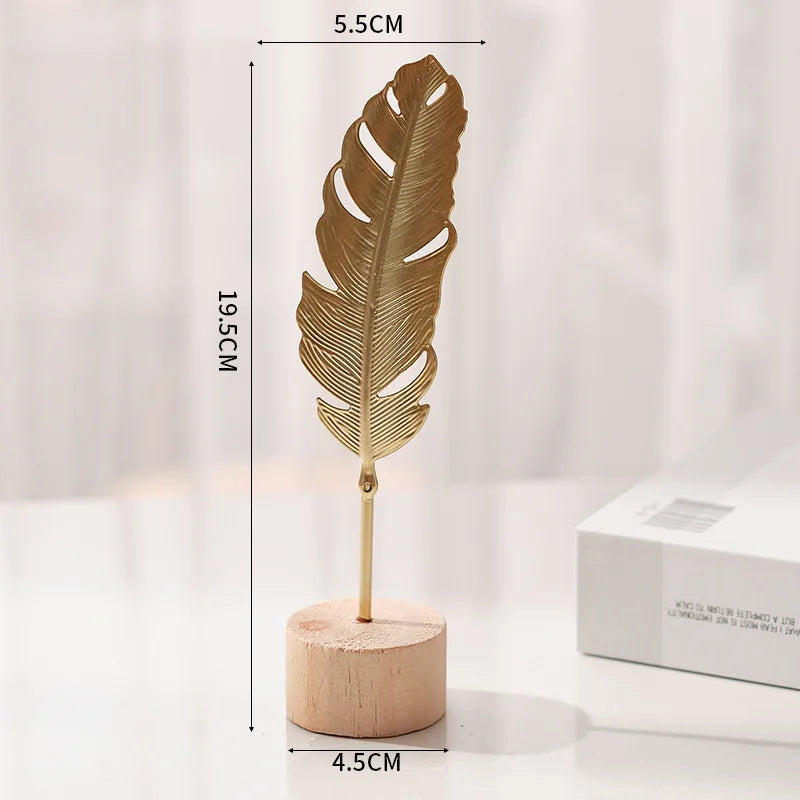 Golden Ginkgo Leaf Feather Metal Figurine