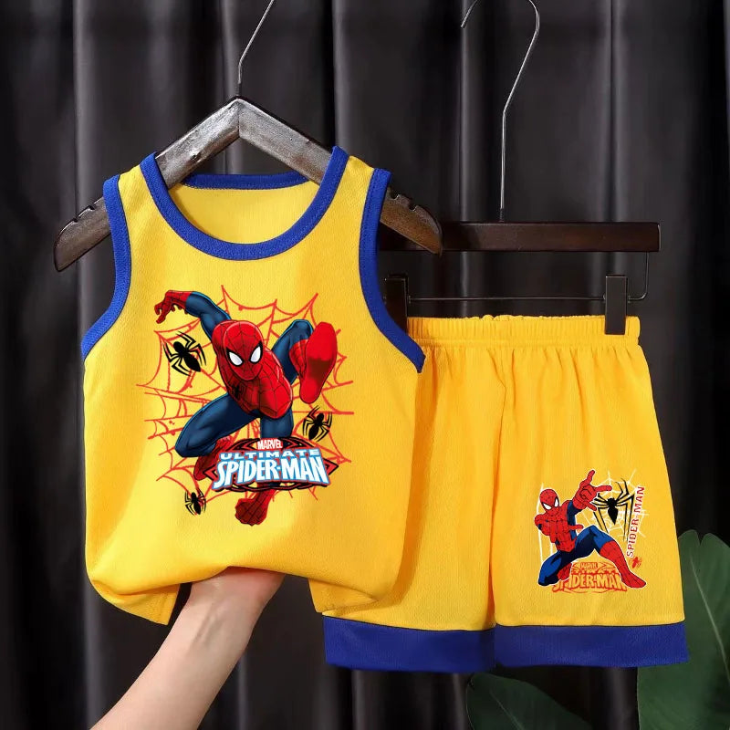 2025 Summer Boys Spiderman Anime Vest & Shorts Set