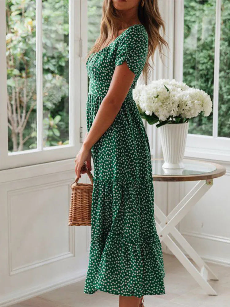 Vintage Floral Puff Sleeve Maxi Dress – Sweet Summer Style