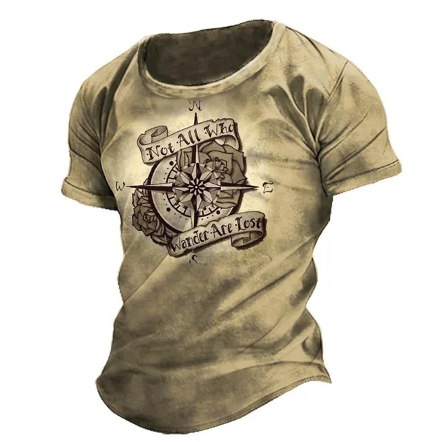 Vintage Men’s Compass Print T-Shirt