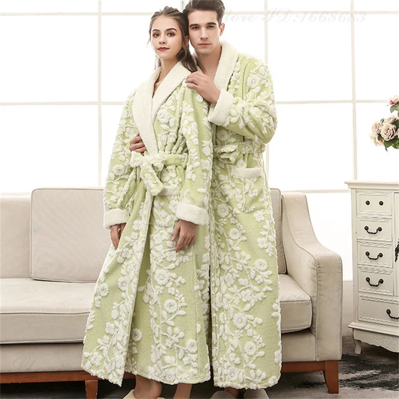 Thick Flannel Jacquard Couple Bathrobe