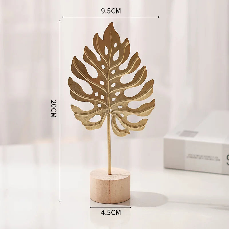 Golden Ginkgo Leaf Feather Metal Figurine