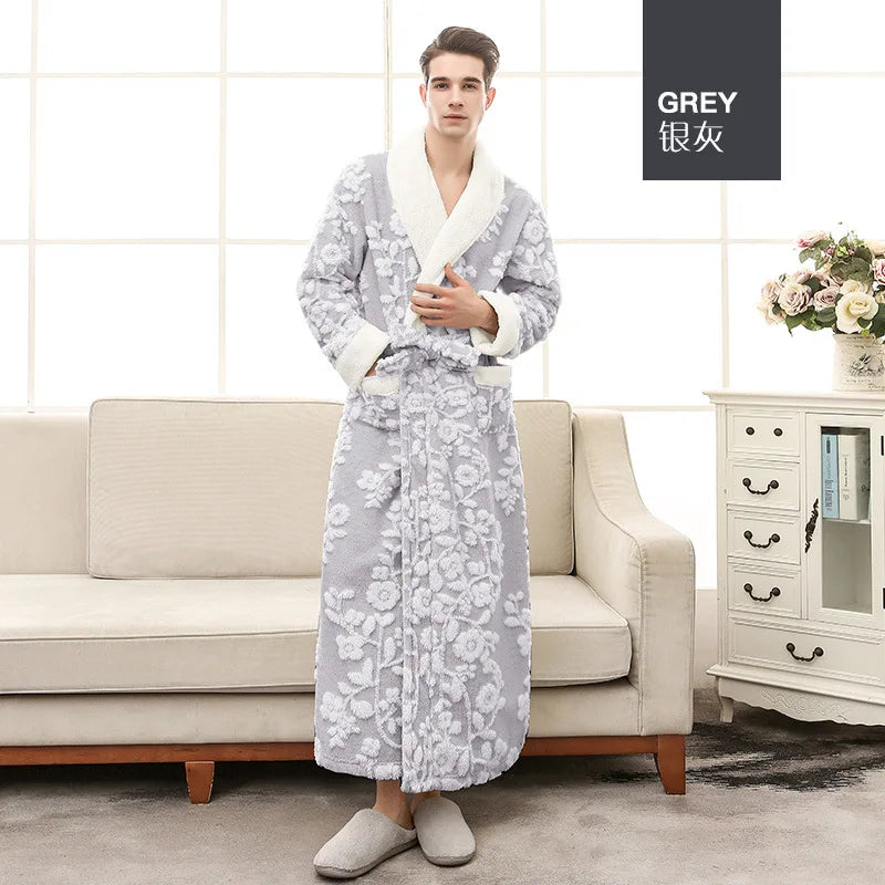 Thick Flannel Jacquard Couple Bathrobe