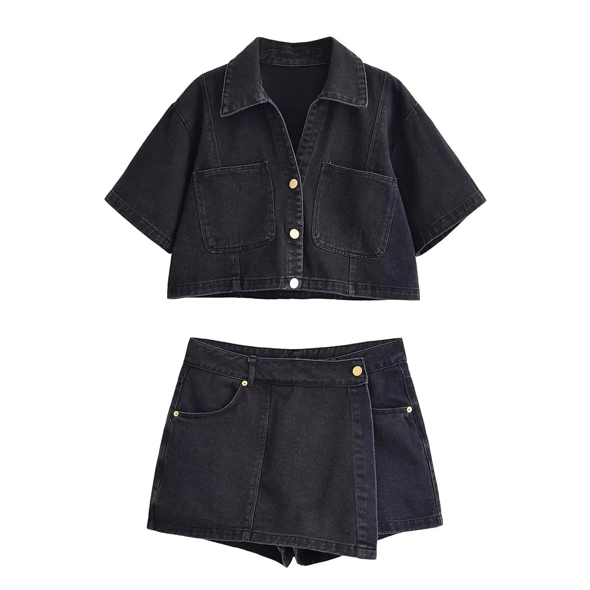 2025 Summer Women’s Casual Denim Set – Short Shirt Top & Mini Skirt Shorts 2-Piece Outfit