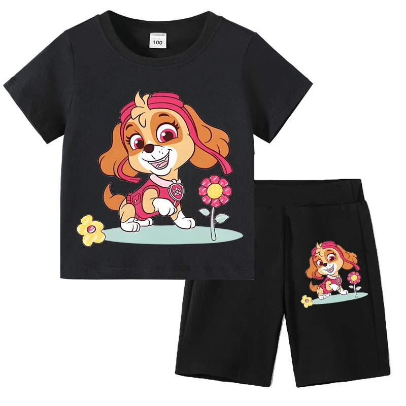 Kids Summer Cartoon Printed Clothing Set – Short Sleeve T-Shirt & Shorts for Girls
