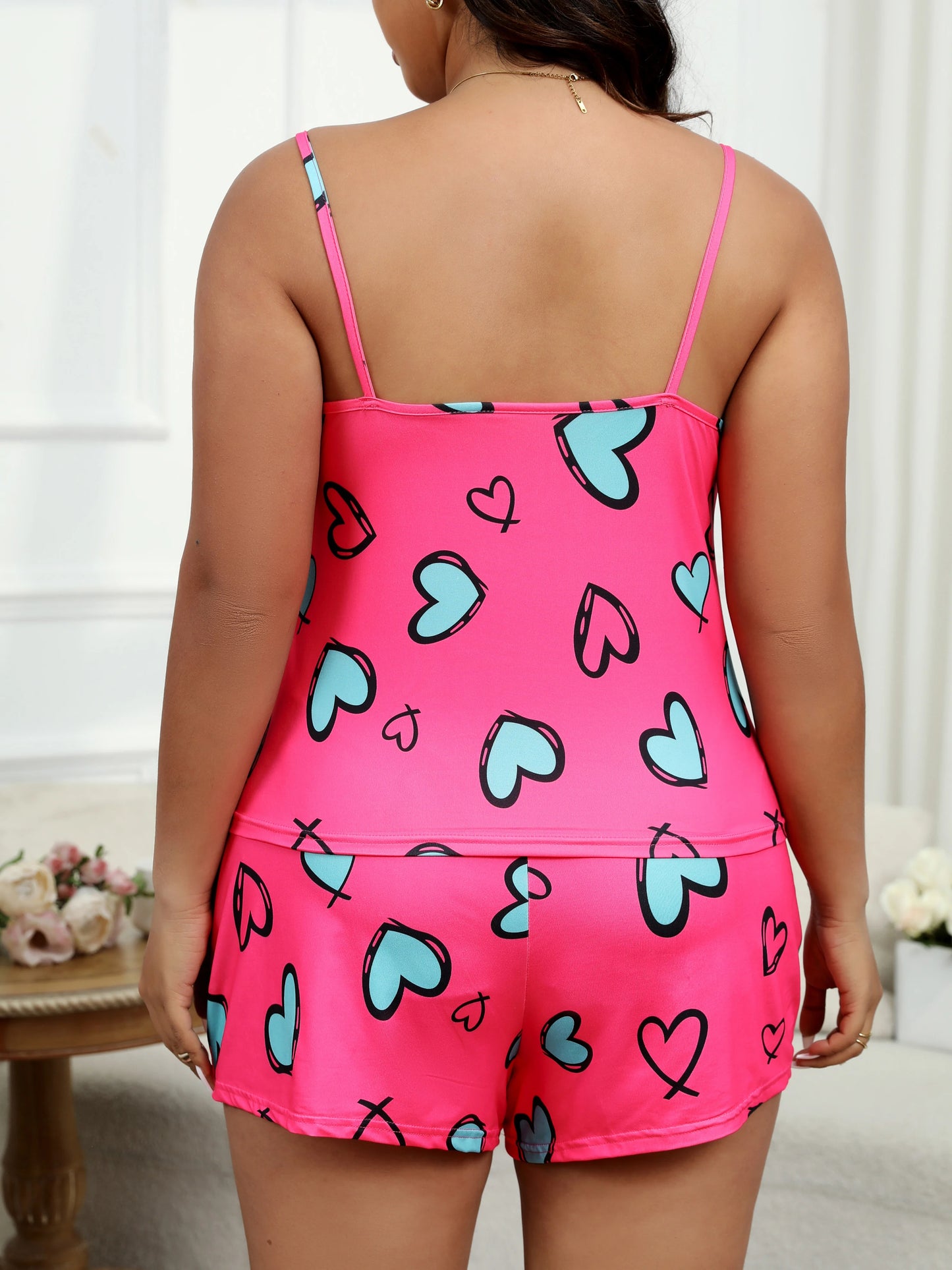 Plus Size Heart Print Cami & Shorts Pajama Set