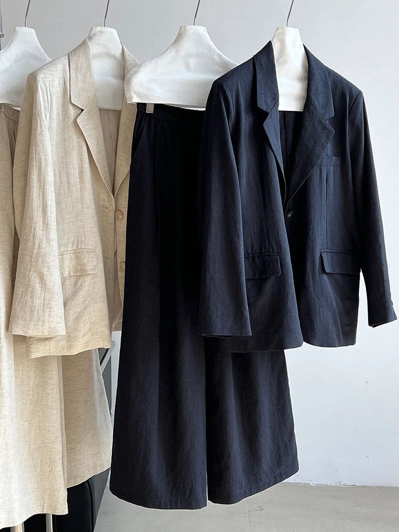 2025 Spring Linen Blazer & Pants Set for Women – Cotton-Linen Suit Pieces (Sold Separately)