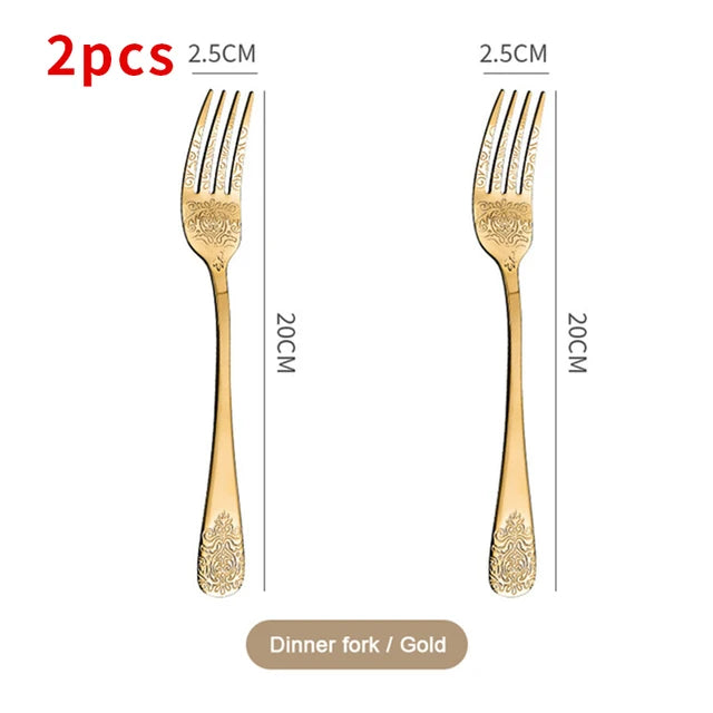Gold Cutlery Set Stainless Steel Fork Spoons Knife Tableware Kit