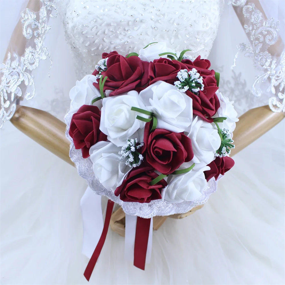 Elegant Blue Bridal Bouquet – Artificial PE Roses with Pearls