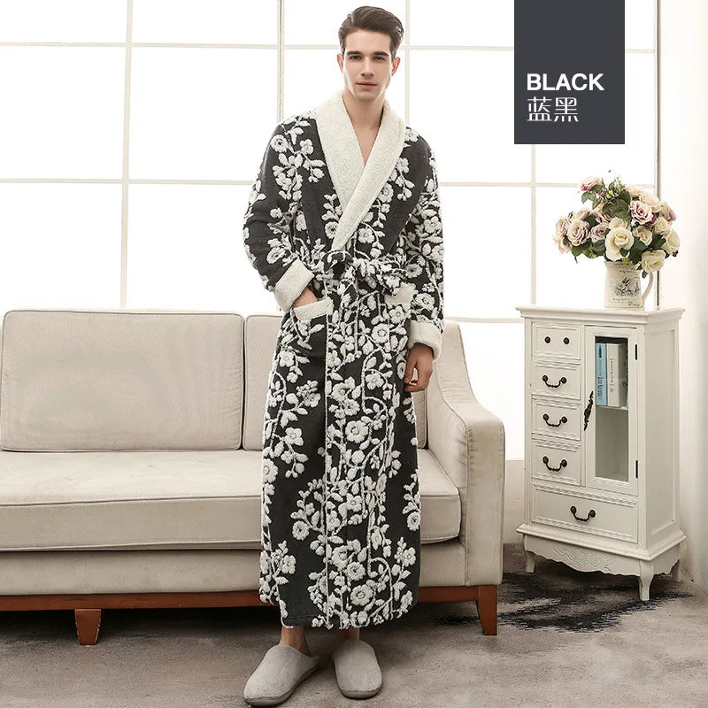 Thick Flannel Jacquard Couple Bathrobe
