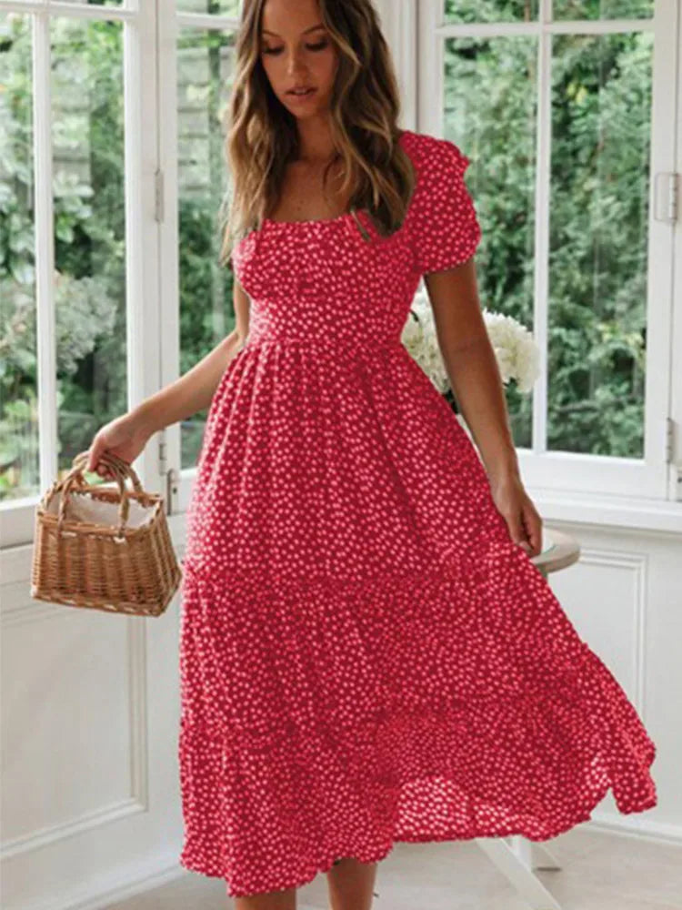 Vintage Floral Puff Sleeve Maxi Dress – Sweet Summer Style