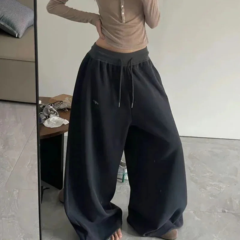 2025 Y2K Vintage Baggy Sweatpants for Women – Korean Style Wide-Leg Streetwear Trousers