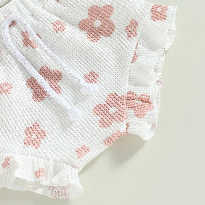 Baby Girl 3-Piece Summer Outfit – Floral Sleeveless Romper + Shorts + Headband (0–18 Months)