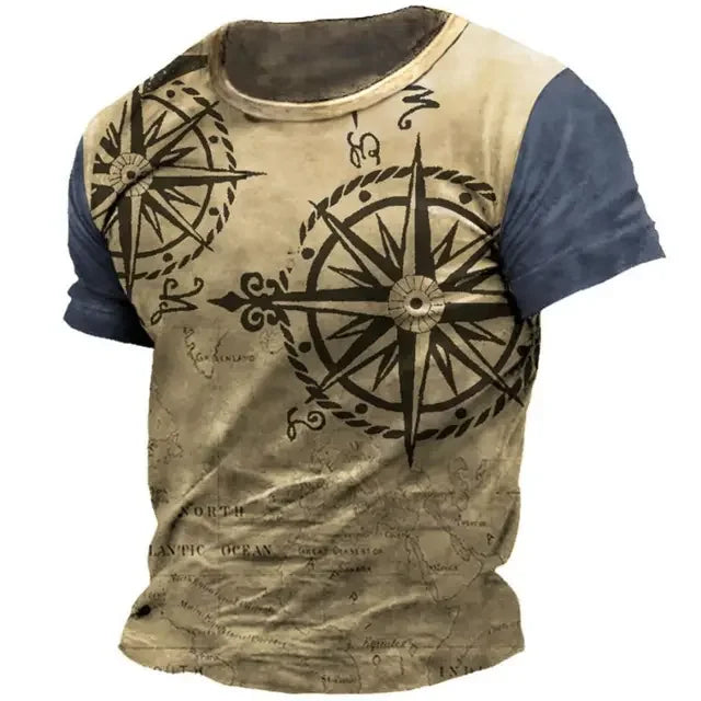 Vintage Men’s Compass Print T-Shirt