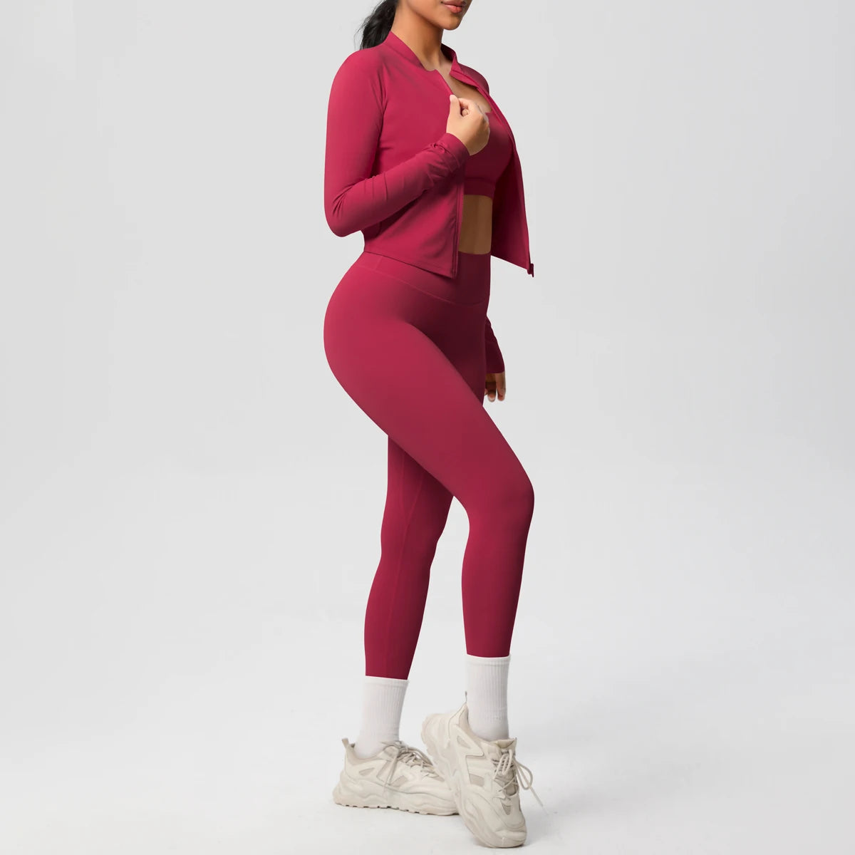 3-Piece Women's Sportswear Yoga Set – Zipper Jacket, Sports Bra & Leggings