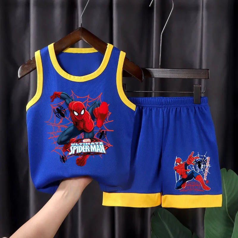 2025 Summer Boys Spiderman Anime Vest & Shorts Set