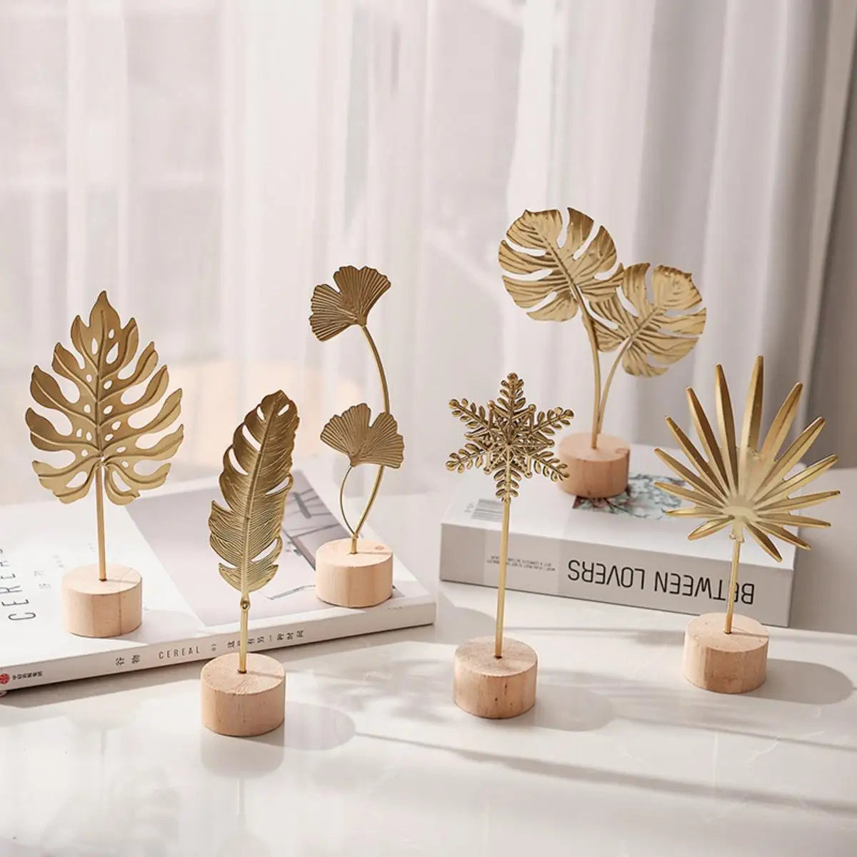 Golden Ginkgo Leaf Feather Metal Figurine