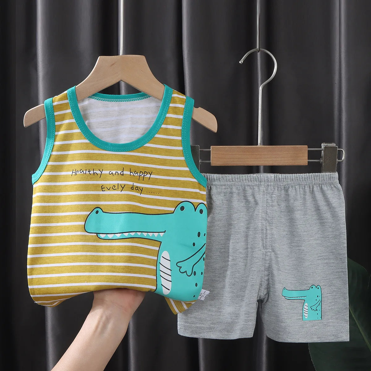2PCS Baby & Kids Summer Outfit – Cotton Sleeveless T-Shirt + Shorts Set for Boys & Girls