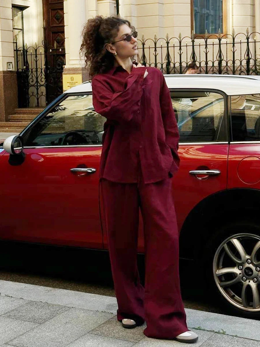 2025 Women's Casual Cotton-Linen Shirt & Pants Set – Spring Loose Fit Outfit