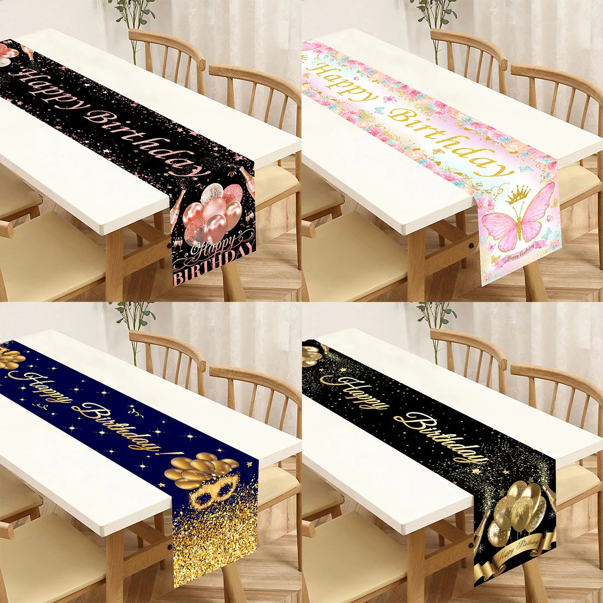 Black Gold Birthday Table Runner Table Cover Happy Birthday Party Decorations For Kids Adults Home 1st Bithday Table Decor