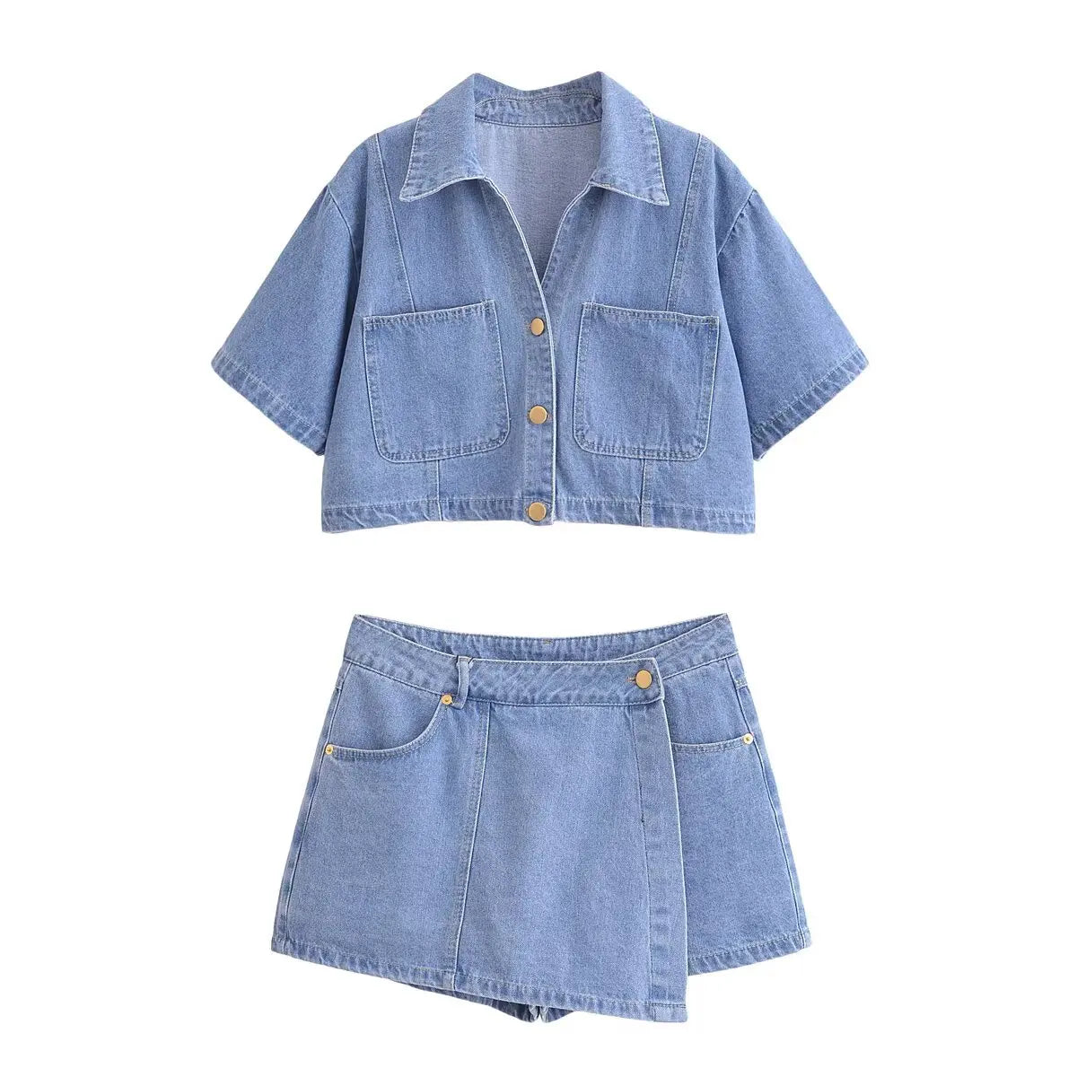 2025 Summer Women’s Casual Denim Set – Short Shirt Top & Mini Skirt Shorts 2-Piece Outfit