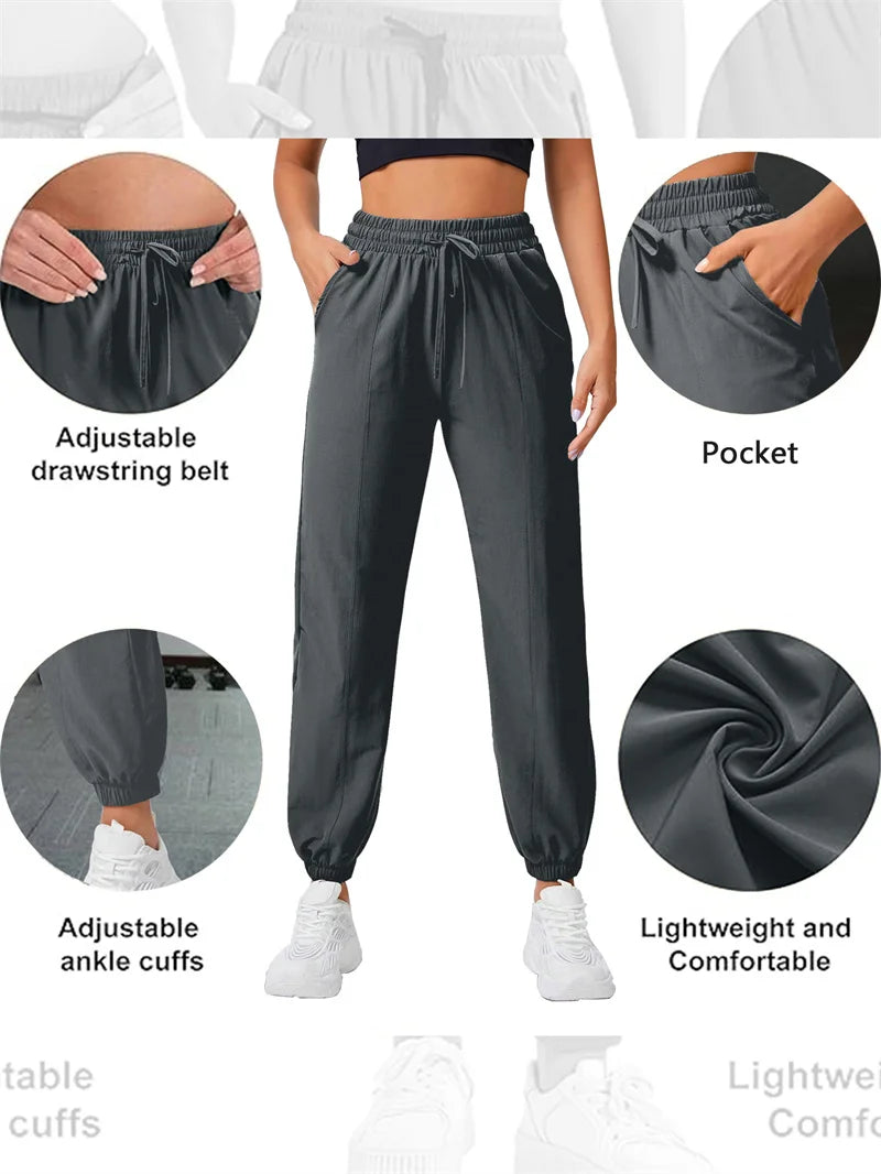 Women's Loose Running & Fitness Pants with Side Pockets – Ankle-Tied Yoga & Outdoor Sportswear