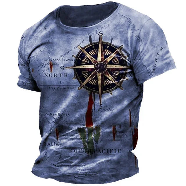 Vintage Men’s Compass Print T-Shirt