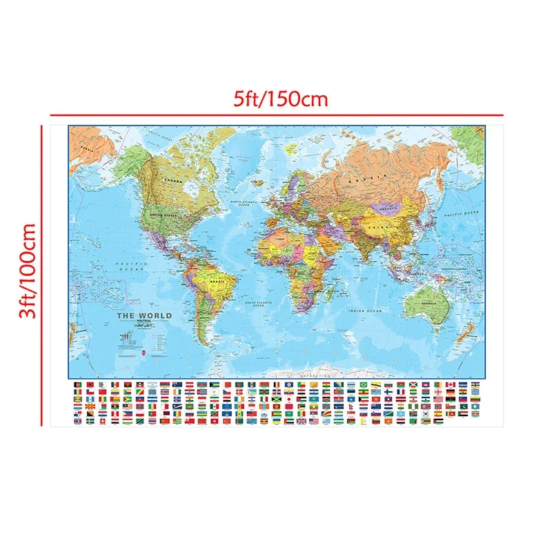150x100cm World Map Wall Art Poster