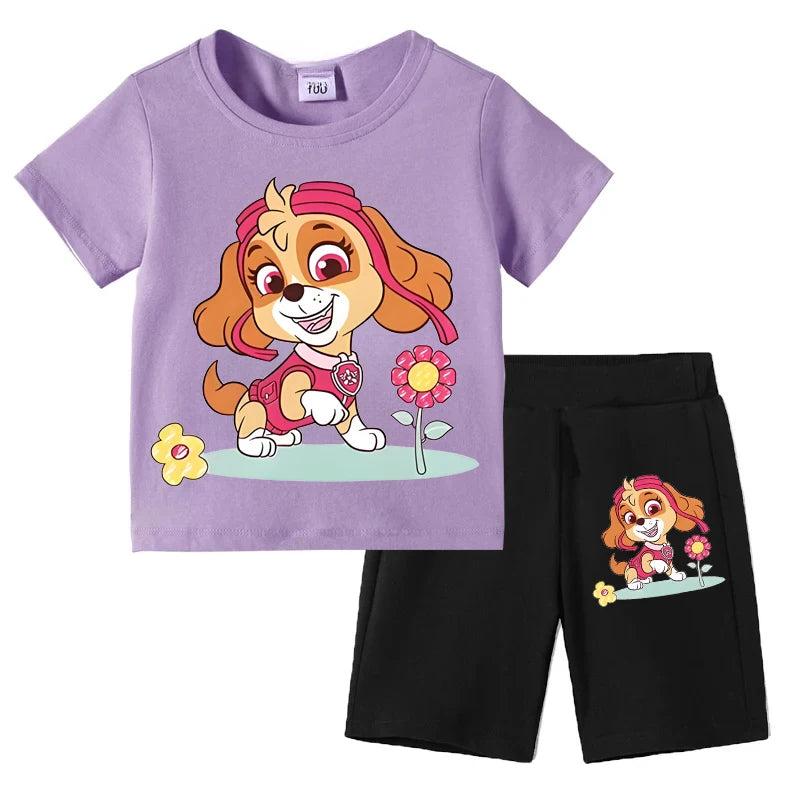 Kids Summer Cartoon Printed Clothing Set – Short Sleeve T-Shirt & Shorts for Girls
