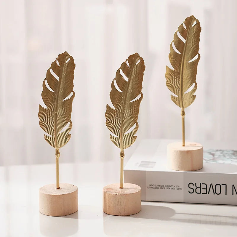 Golden Ginkgo Leaf Feather Metal Figurine