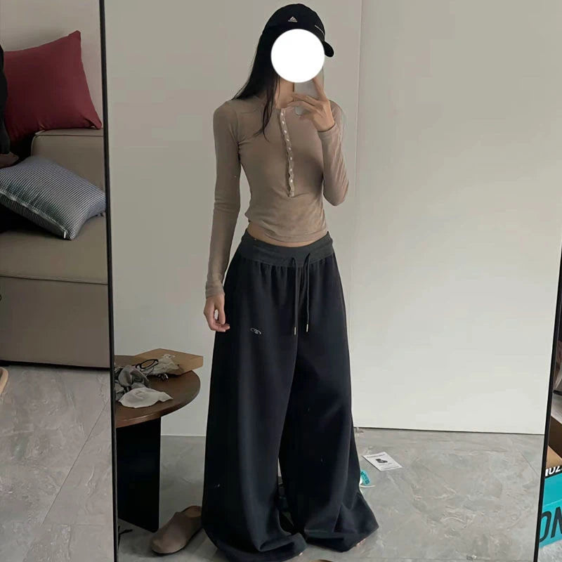 2025 Y2K Vintage Baggy Sweatpants for Women – Korean Style Wide-Leg Streetwear Trousers