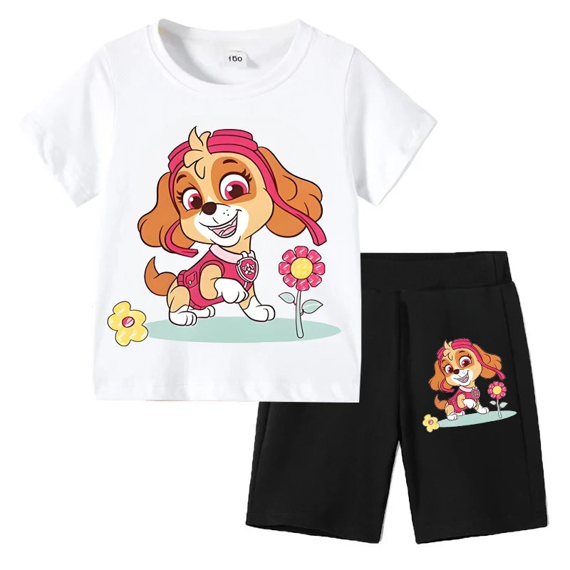 Kids Summer Cartoon Printed Clothing Set – Short Sleeve T-Shirt & Shorts for Girls
