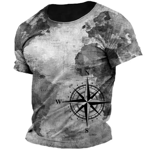 Vintage Men’s Compass Print T-Shirt