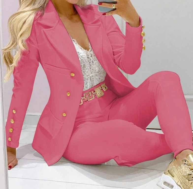 Women’s Autumn Two-Piece Set – Long Sleeve Coat & Trousers Suit
