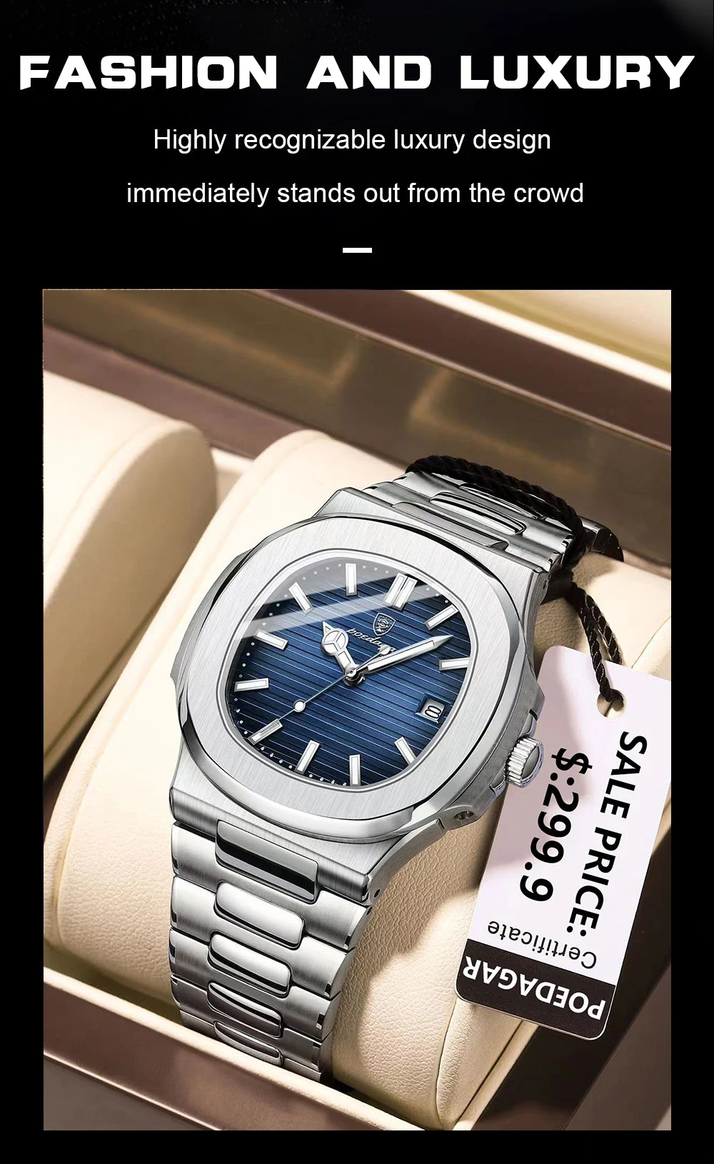 Square Luxury Men’s Wristwatch