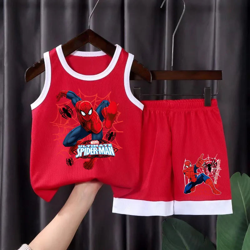 2025 Summer Boys Spiderman Anime Vest & Shorts Set
