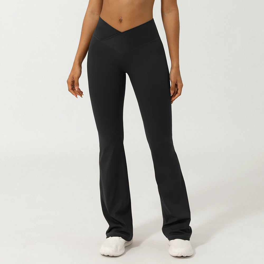 Flare Yoga Pants with Cross Waist – Booty-Lifting, Wide-Leg Activewear Leggings for Workout & Everyday Wear